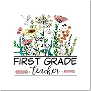 First Grade Teacher Wildflower Back To School Floral Outfit Posters and Art